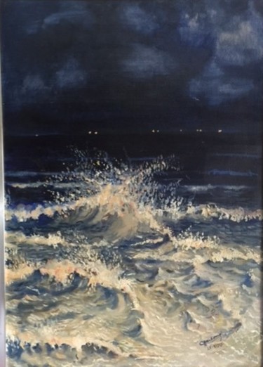 Peinture intitulée "Marine nocturne" par Claude Hardenne, Œuvre d'art originale