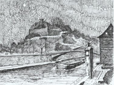 Rysunek zatytułowany „Namur; la citadelle” autorstwa Claude Hardenne, Oryginalna praca