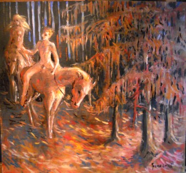 Painting titled "dans la forêt" by Claude Hardenne, Original Artwork