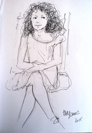 Drawing titled "Une gamine" by Claude Hardenne, Original Artwork