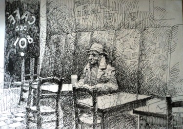 Drawing titled "Le dernier client" by Claude Hardenne, Original Artwork