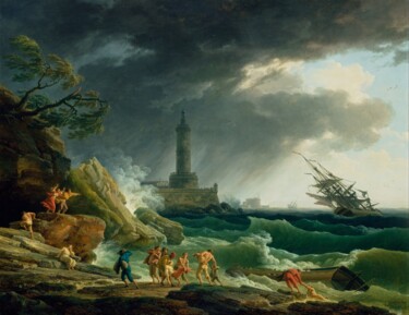 Malarstwo zatytułowany „Une tempête sur une…” autorstwa Claude-Joseph Vernet, Oryginalna praca, Olej