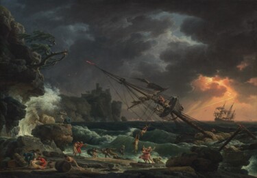 Schilderij getiteld "Le Naufrage" door Claude-Joseph Vernet, Origineel Kunstwerk, Olie