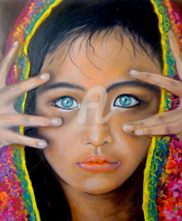 Peinture intitulée "Les yeux verts de l…" par Claude Julia (CJULIA), Œuvre d'art originale, Huile