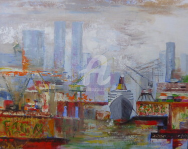 Картина под названием "Bateau dans le port…" - Claude Julia (CJULIA), Подлинное произведение искусства, Масло