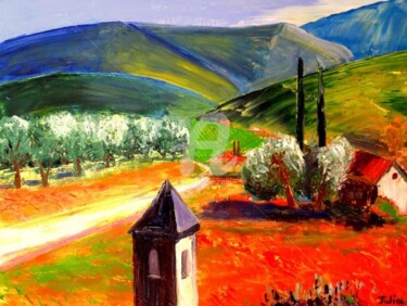 Painting titled "Le clocher -sud de…" by Claude Julia (CJULIA), Original Artwork, Oil