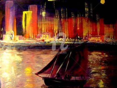 Painting titled "Le voilier arrive a…" by Claude Julia (CJULIA), Original Artwork, Oil