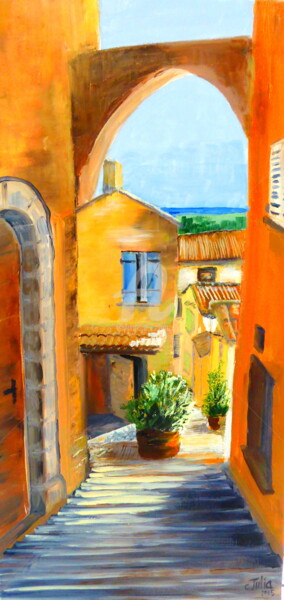 Pintura intitulada "La ruelle de la cot…" por Claude Julia (CJULIA), Obras de arte originais