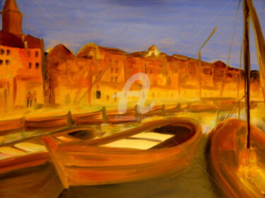 Картина под названием "Le port de Sanary u…" - Claude Julia (CJULIA), Подлинное произведение искусства, Масло
