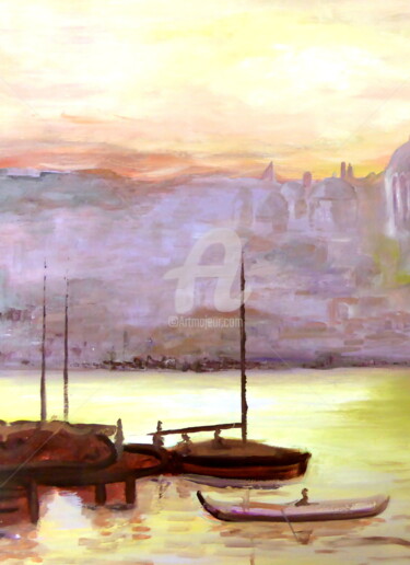 Peinture intitulée "Lumières d'Istanbul" par Claude Julia (CJULIA), Œuvre d'art originale, Huile