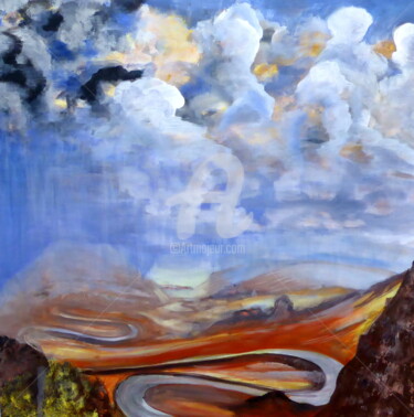 Peinture intitulée "Orage sur le Larzac" par Claude Julia (CJULIA), Œuvre d'art originale, Huile