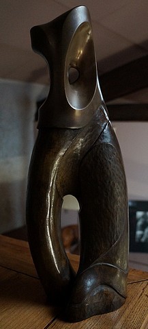 Sculpture titled "Chat Huant" by Claude Kuster, Original Artwork, Metals