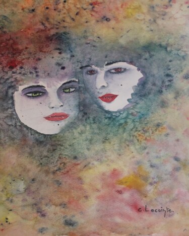 Painting titled "double" by Claude Lacointe, Original Artwork, Watercolor