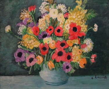 Painting titled "bouquet de fleurs" by Claude Lacointe, Original Artwork, Acrylic
