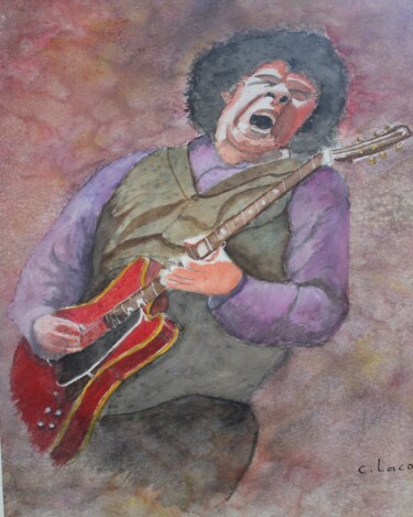 Painting titled "gary moore" by Claude Lacointe, Original Artwork, Watercolor