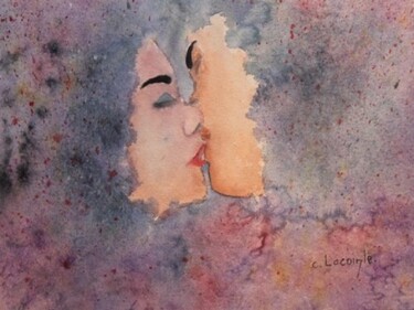 Peinture intitulée "le baiser" par Claude Lacointe, Œuvre d'art originale, Aquarelle