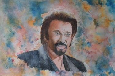 Painting titled "johnny halliday" by Claude Lacointe, Original Artwork, Watercolor