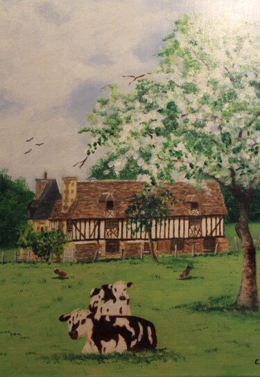 Peinture intitulée "le manoir aux vaches" par Claude Lacointe, Œuvre d'art originale, Acrylique