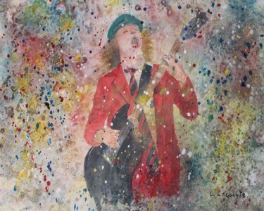 Painting titled "angus young (acdc)" by Claude Lacointe, Original Artwork, Watercolor