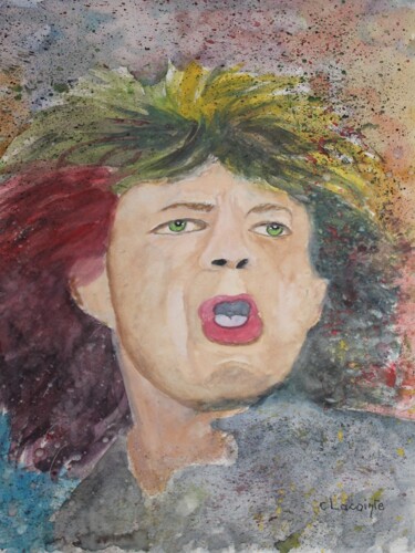 Painting titled "mick jagger" by Claude Lacointe, Original Artwork, Watercolor