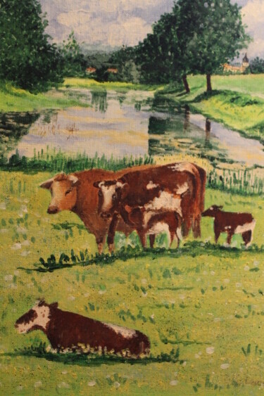 Painting titled "les vaches" by Claude Lacointe, Original Artwork, Acrylic