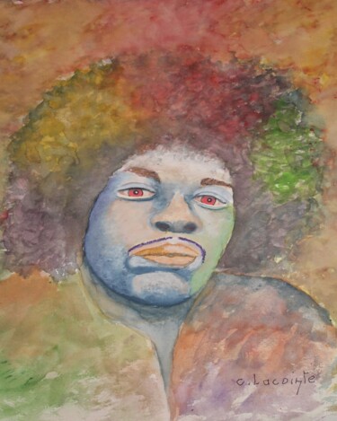 Painting titled "jimmi hendrix (2)" by Claude Lacointe, Original Artwork, Watercolor