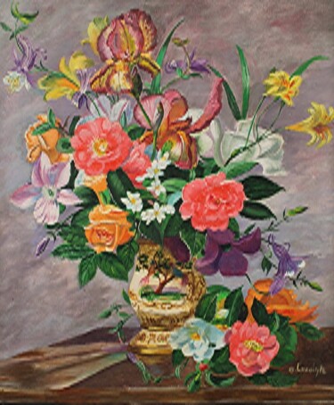 Schilderij getiteld "bouquet de fleurs." door Claude Lacointe, Origineel Kunstwerk, Acryl