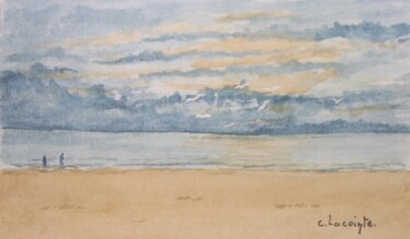 Malerei mit dem Titel "lever de soleil" von Claude Lacointe, Original-Kunstwerk, Aquarell
