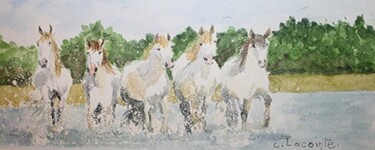 Painting titled "les chevaux(2)" by Claude Lacointe, Original Artwork, Watercolor