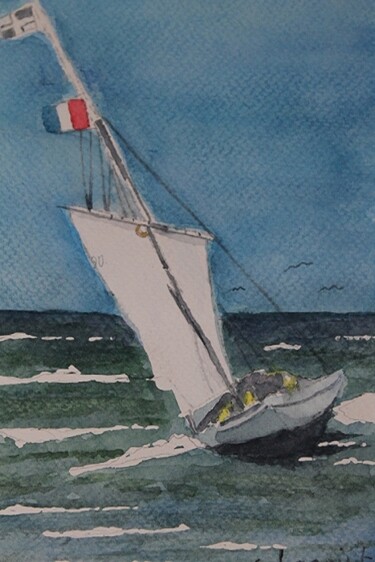 Painting titled "tempete en mer (2)" by Claude Lacointe, Original Artwork, Watercolor