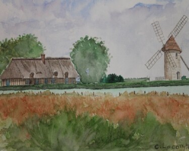 Peinture intitulée "le moulin d'hauville" par Claude Lacointe, Œuvre d'art originale, Aquarelle