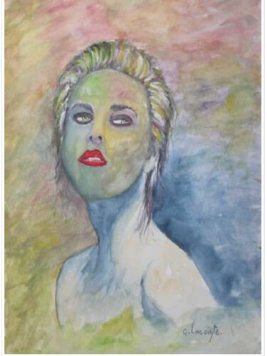 Peinture intitulée "visage de femme" par Claude Lacointe, Œuvre d'art originale, Aquarelle