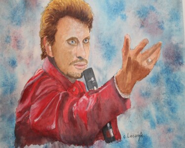 Painting titled "johnny hallyday(2)" by Claude Lacointe, Original Artwork, Watercolor