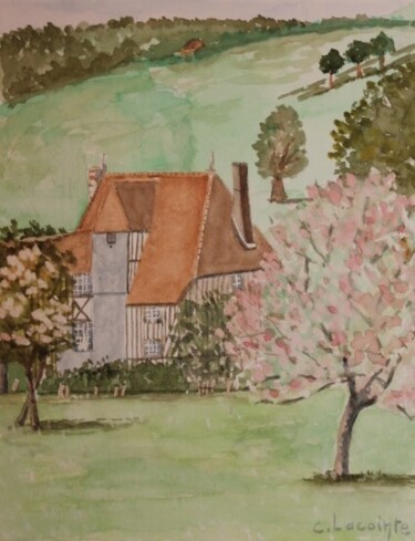 Painting titled "le manoir normand" by Claude Lacointe, Original Artwork, Watercolor