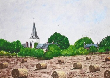 Painting titled "mon village(rougemo…" by Claude Lacointe, Original Artwork, Watercolor