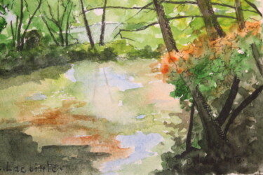 Peinture intitulée "l'étang(2)" par Claude Lacointe, Œuvre d'art originale, Aquarelle