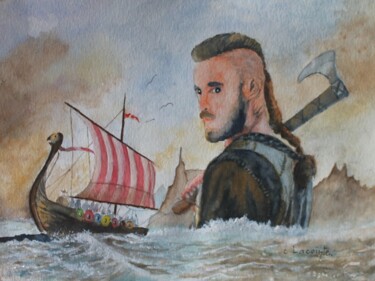 Painting titled "viking" by Claude Lacointe, Original Artwork, Watercolor