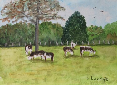 Pintura titulada "les vaches au champ" por Claude Lacointe, Obra de arte original, Acuarela