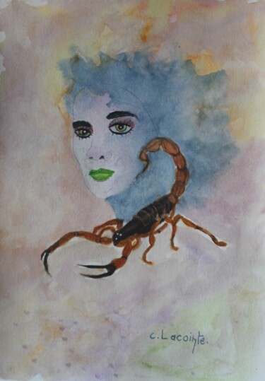 Painting titled "scorpion" by Claude Lacointe, Original Artwork, Watercolor