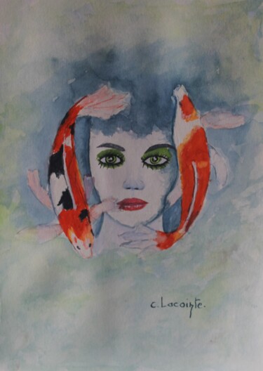 Painting titled "poisson" by Claude Lacointe, Original Artwork, Watercolor