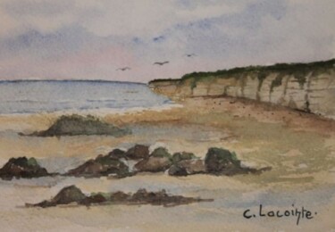 Painting titled "bord de mer(2)" by Claude Lacointe, Original Artwork, Watercolor