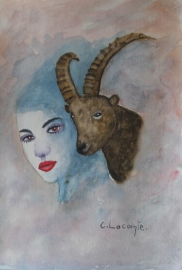 Painting titled "capricorne" by Claude Lacointe, Original Artwork, Watercolor