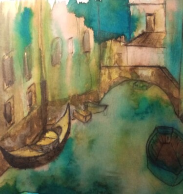 Pintura intitulada "Venise esquisse" por Claude Lali, Obras de arte originais, Aquarela