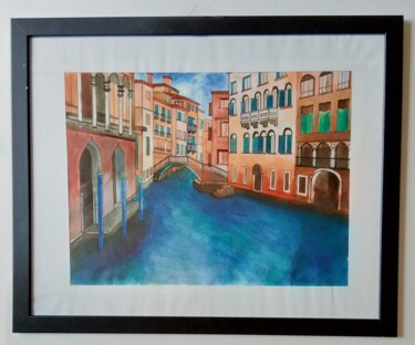 Painting titled "Venise" by Claude Lali, Original Artwork, Ink Mounted on Other rigid panel