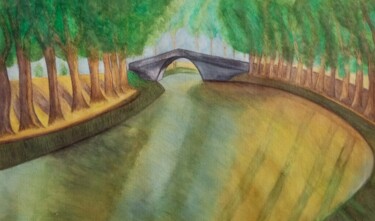 Malarstwo zatytułowany „Canal du Midi” autorstwa Claude Lali, Oryginalna praca, Akwarela