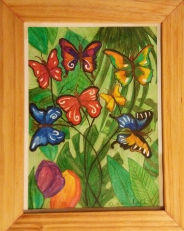 Desenho intitulada "Fleur en papillon" por Claude Lali, Obras de arte originais, Aquarela