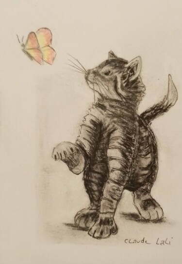 Drawing titled "Chat" by Claude Lali, Original Artwork, Pencil