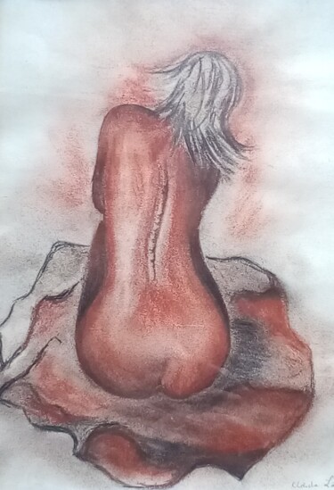 Drawing titled "Assis" by Claude Lali, Original Artwork, Charcoal