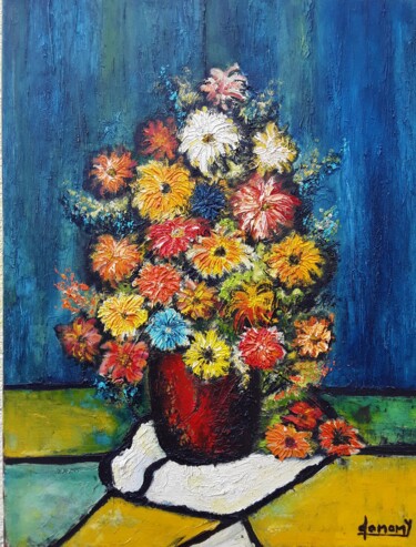 Painting titled "BOUQUET DE FLEURS" by Claude Lamamy, Original Artwork, Oil