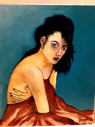 Painting titled "portrait de femme "…" by Claude Lamamy, Original Artwork, Oil